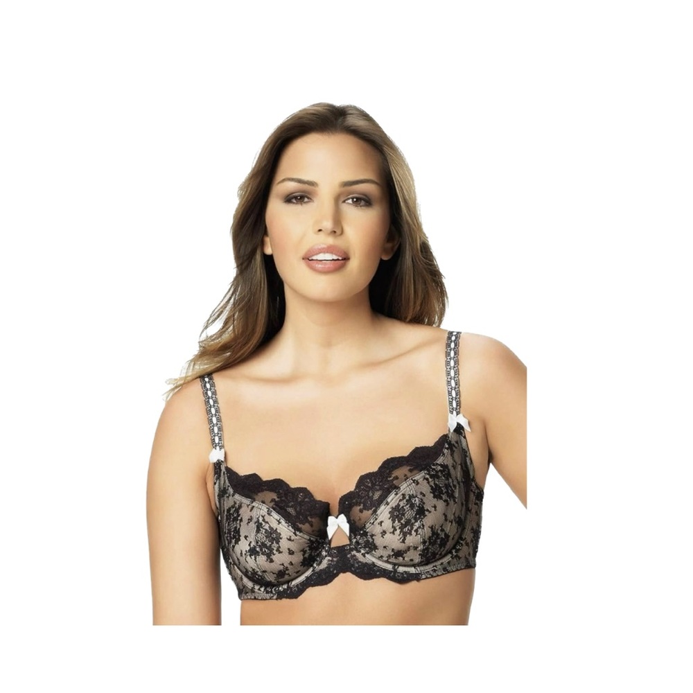 Felina Paramour Captivate Unlined | Floral Lace & Silky Satin Bows Bra 32DDD NWT